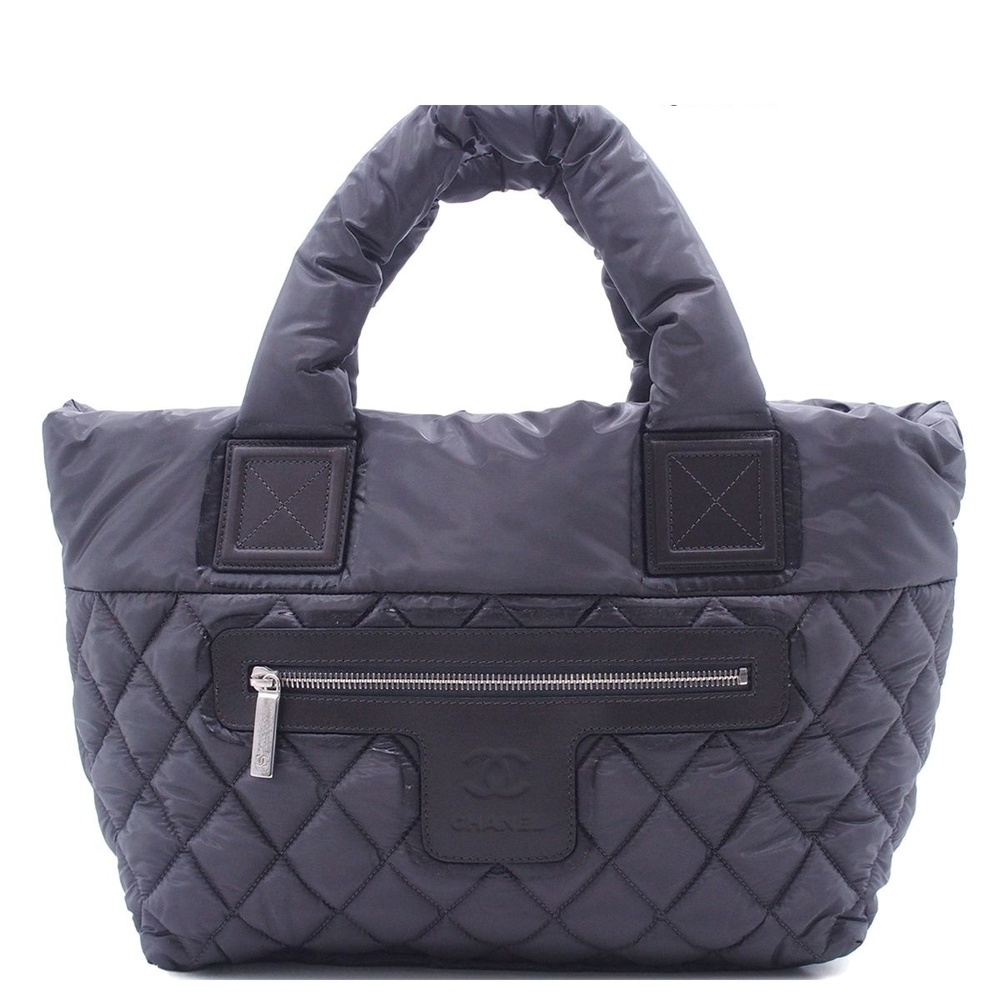 Chanel Coco Cocoon PM Small Tote Bag Gray Silver Nylon Leather